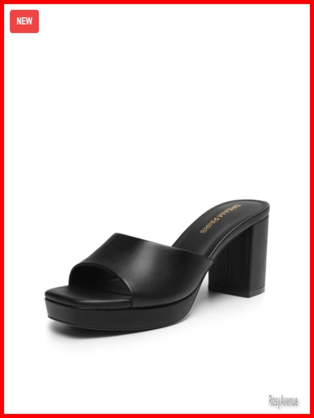 Women's Platform Block Heel Mule Sandals Square Toe Slip On Faux Leather
